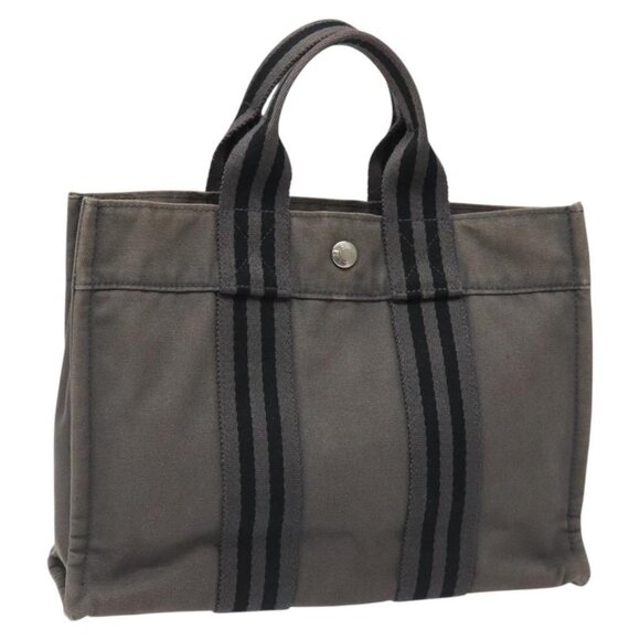 HERMES Fourre Tout PM Hand Bag Canvas Gray Auth ti2740 - Picture 1 of 14